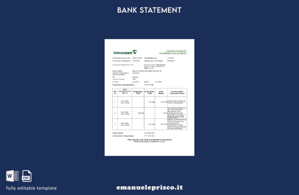modello di versione word di estratto conto Vietnam Vietcombank in stile verifica